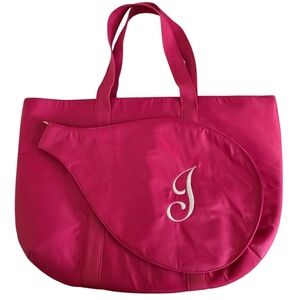 Mark & Graham Hot Pink Monogram J Tennis Racket Tote Bag